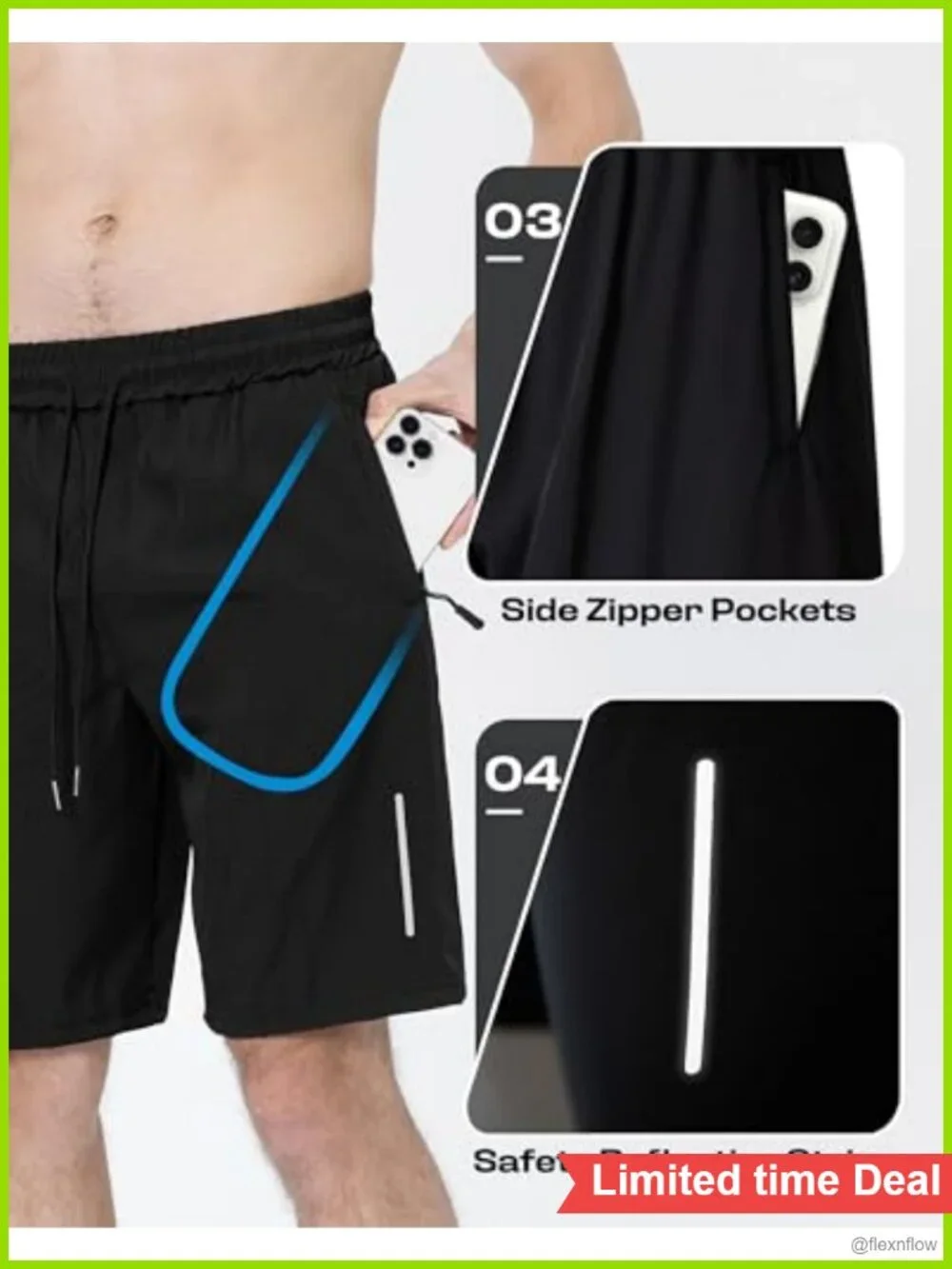 Men's Athletic Gym Shorts Quick Dry Running Basketball Shorts with Zipper
